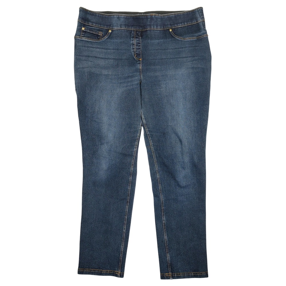 Slim Factor Jeans Women 18 Blue Pull On Stretch Solid Cotton Blend Denim